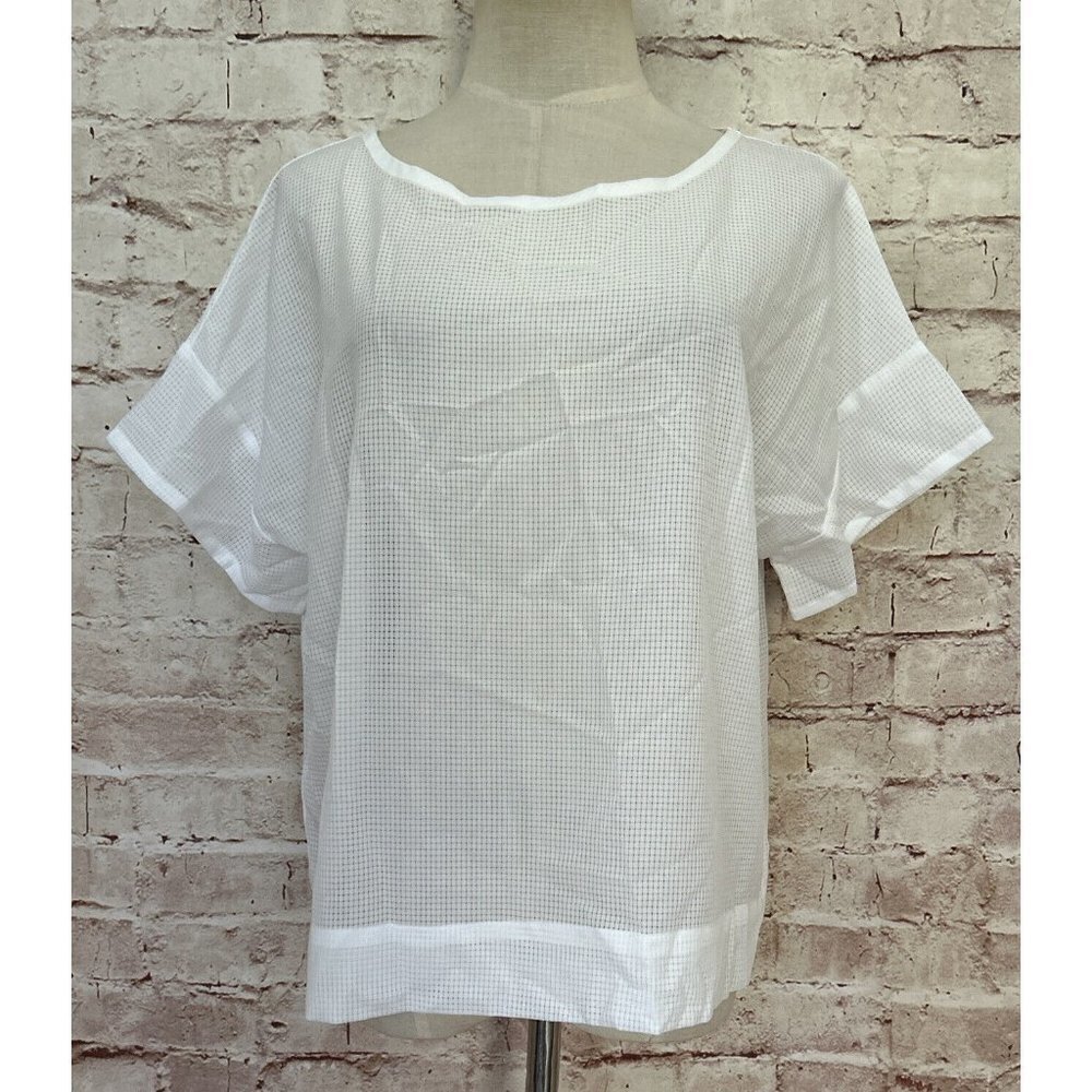 Prologue Womens Tee Shirt Top Woven Sheer Mesh Boxy T-Shirt White Size M NEW